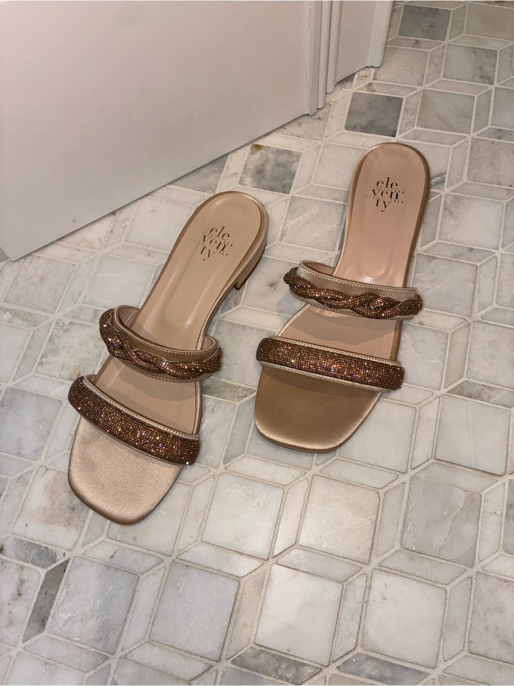 Eleventy Bronze Crystal Double-Strap Sandals
